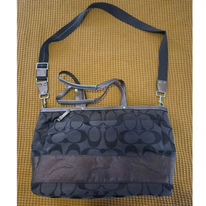 Coach Large Travel Tote Diaper Bag  Brown Shimmer Sparkle Signature Stripe GUC